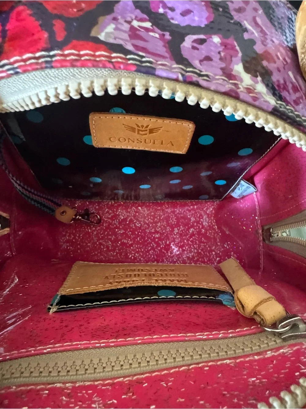 Consuela Blue Floral Dome Backpack with Pink Accents